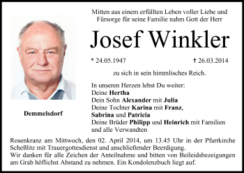Anzeige von Josef Winkler von MGO