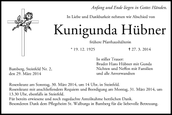 Anzeige von Kunigunda Hübner von MGO
