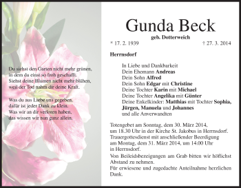 Anzeige von Gunda Beck von MGO