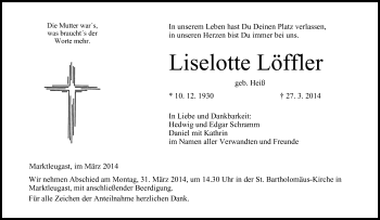 Anzeige von Liselotte Löffler von MGO