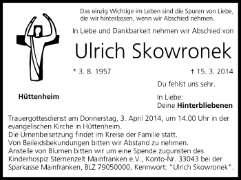 Anzeige von Ulrich Skowronek von MGO