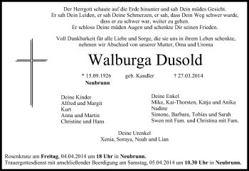 Anzeige von Walburga Dusold von MGO