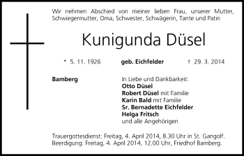 Anzeige von Kunigunda Düsel von MGO