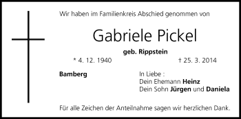 Anzeige von Gabriele Pickel von MGO