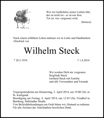 Anzeige von Wilhelm Steck von MGO