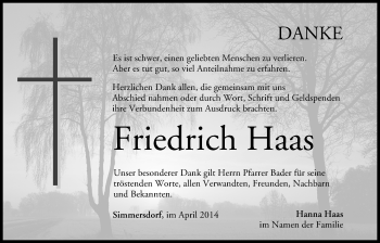 Anzeige von Friedrich Haas von MGO