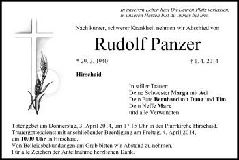 Anzeige von Rudolf Panzer von MGO