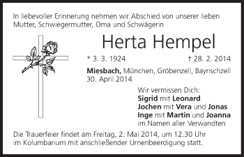 Anzeige von Herta Hempel von MGO