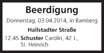 Anzeige von Beerdigung vom 03.04.2014 von MGO