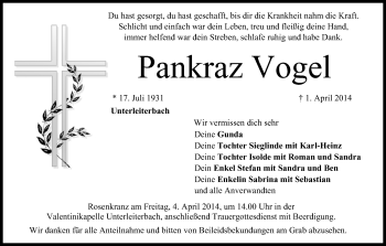 Anzeige von Pankraz Vogel von MGO