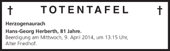 Anzeige von Totentafel vom 05.04.2013 von MGO