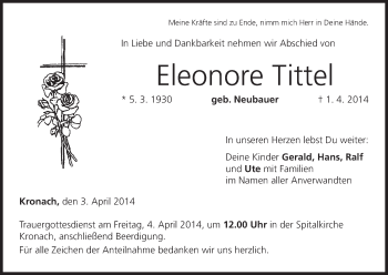 Anzeige von Eleonore Tittel von MGO