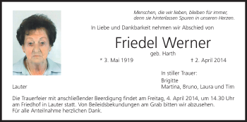 Anzeige von Friedel Werner von MGO