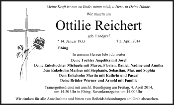 Anzeige von Ottilie Reichert von MGO
