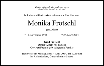 Anzeige von Monika Frötschl von MGO