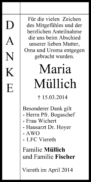 Anzeige von Maria Müllich von MGO