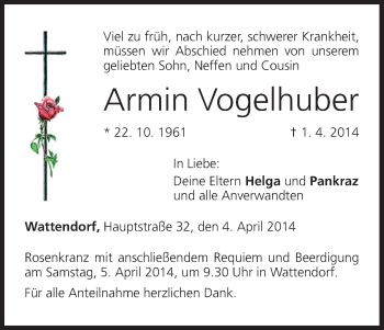 Anzeige von Armin Vogelhuber von MGO