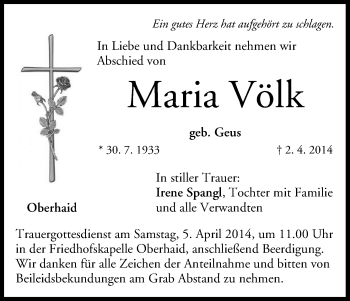 Anzeige von Maria Völk von MGO
