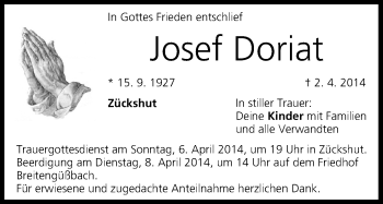 Anzeige von Josef Doriat von MGO
