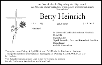 Anzeige von Betty Heinrich von MGO