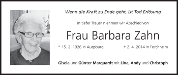 Anzeige von Barbara Zahn von MGO