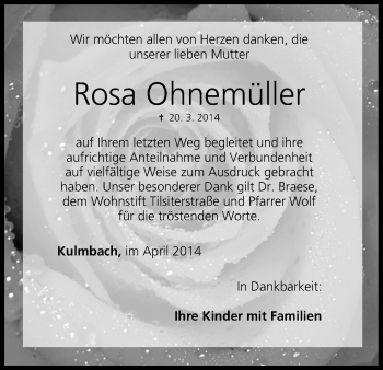 Anzeige von Rosa Ohnemüller von MGO