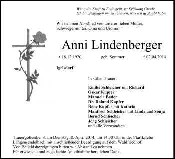 Anzeige von Anni Lindenberger von MGO