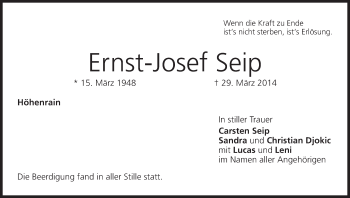 Anzeige von Ernst-Josef Seip von MGO