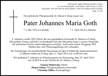 Anzeige von Johannes Maria Goth von MGO