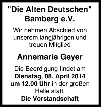 Anzeige von Annemarie Geyer von MGO