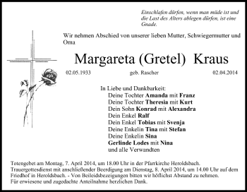 Anzeige von Margareta Gretel Kraus von MGO