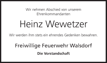 Anzeige von Heinz Wewetzer von MGO