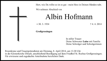 Anzeige von Albin Hofmann von MGO