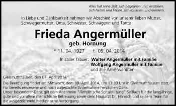 Anzeige von Frieda Angermüller von MGO