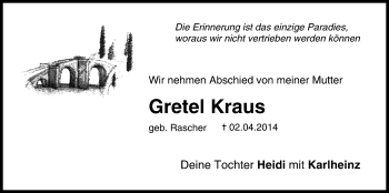 Anzeige von Gretel Kraus von MGO