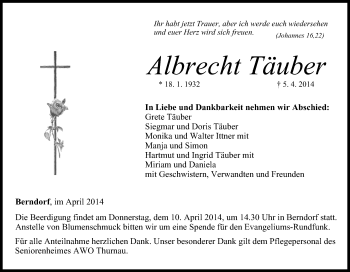 Anzeige von Albrecht Täuber von MGO