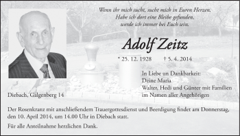Anzeige von Adolf Zeitz von MGO
