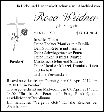 Anzeige von Rosa Weidner von MGO