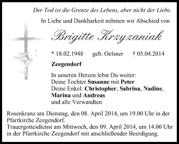 Anzeige von Brigitte Krzyzaniak von MGO