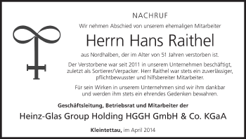 Anzeige von Hans Raithel von MGO