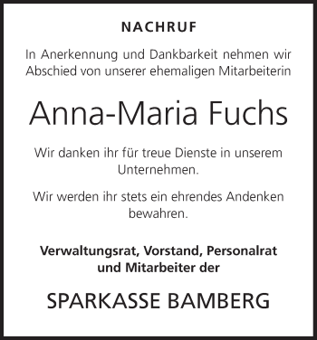 Anzeige von Anna-Maria Fuchs von MGO