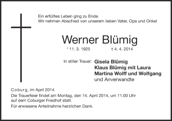 Anzeige von Werner BImig von MGO