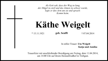 Anzeige von Käthe Weigelt von MGO