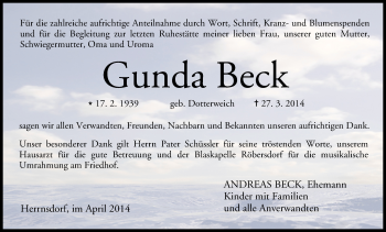 Anzeige von Gunda Beck von MGO