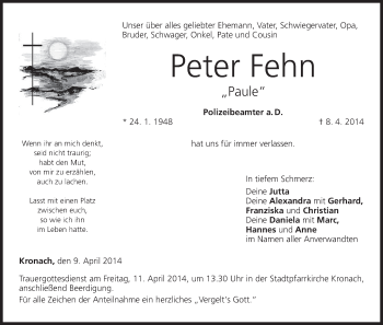 Anzeige von Peter Fehn von MGO
