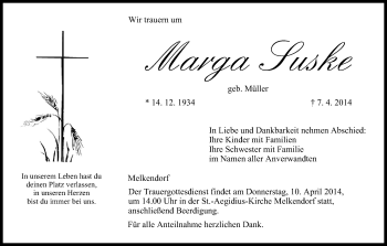Anzeige von Marga Suske von MGO