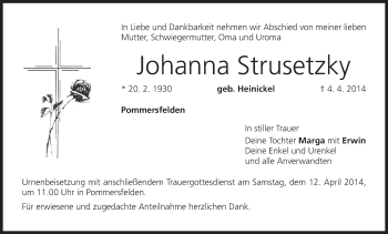 Anzeige von Johanna Strusetzky von MGO