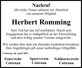 Anzeige von Herbert Romming von MGO