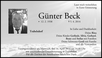 Anzeige von Günter Beck von MGO