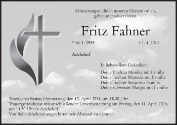 Anzeige von Fritz Fahner von MGO